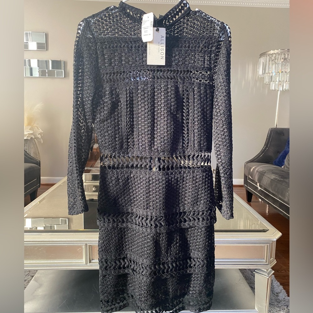 Allison  of New York Black embroidered dress size medium new with tags